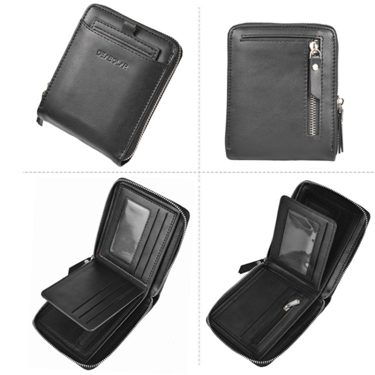 DEABOLAR Men Short Type PU Wallet Retro Zipper RFID Antimagnetic Card Holder(Black)