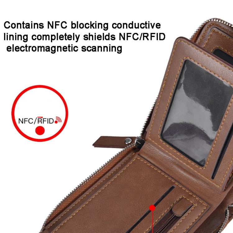 DEABOLAR Men Short Type PU Wallet Retro Zipper RFID Antimagnetic Card Holder(Brown)