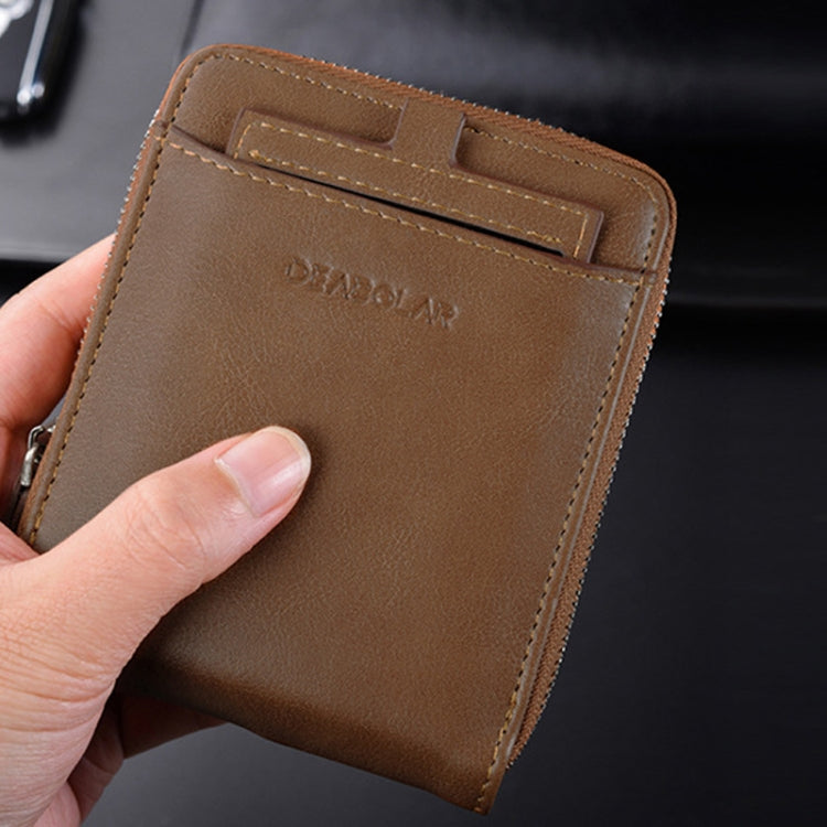 DEABOLAR Men Short Type PU Wallet Retro Zipper RFID Antimagnetic Card Holder(Black)