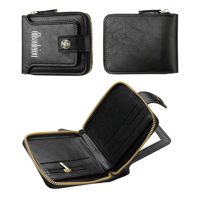 DEABOLAR  Men Wallet Horizontal Zipper Retro Coin Purse Card Holder(Black)