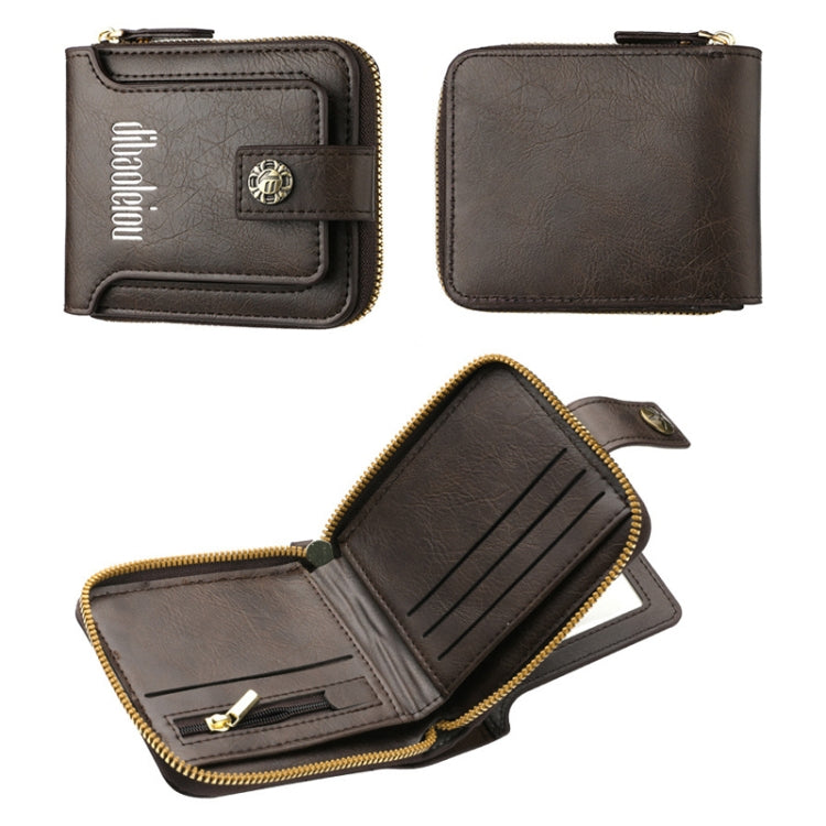 DEABOLAR  Men Wallet Horizontal Zipper Retro Coin Purse Card Holder(Dark Brown)