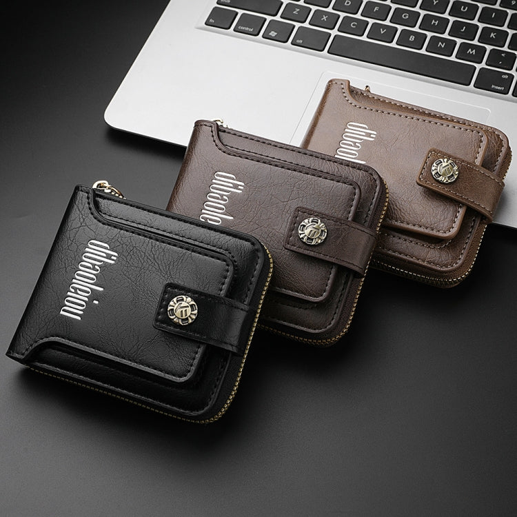 DEABOLAR  Men Wallet Horizontal Zipper Retro Coin Purse Card Holder(Dark Brown)