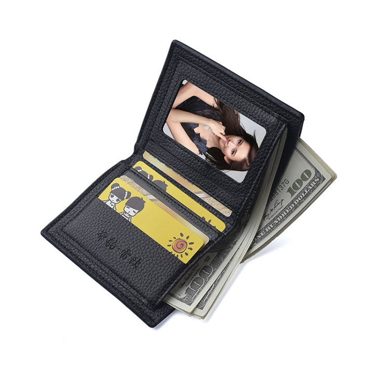 DEABOLAR  Men PU Leather Short Wallet Zipper Coin Purse Card Holder(Black Vertical)
