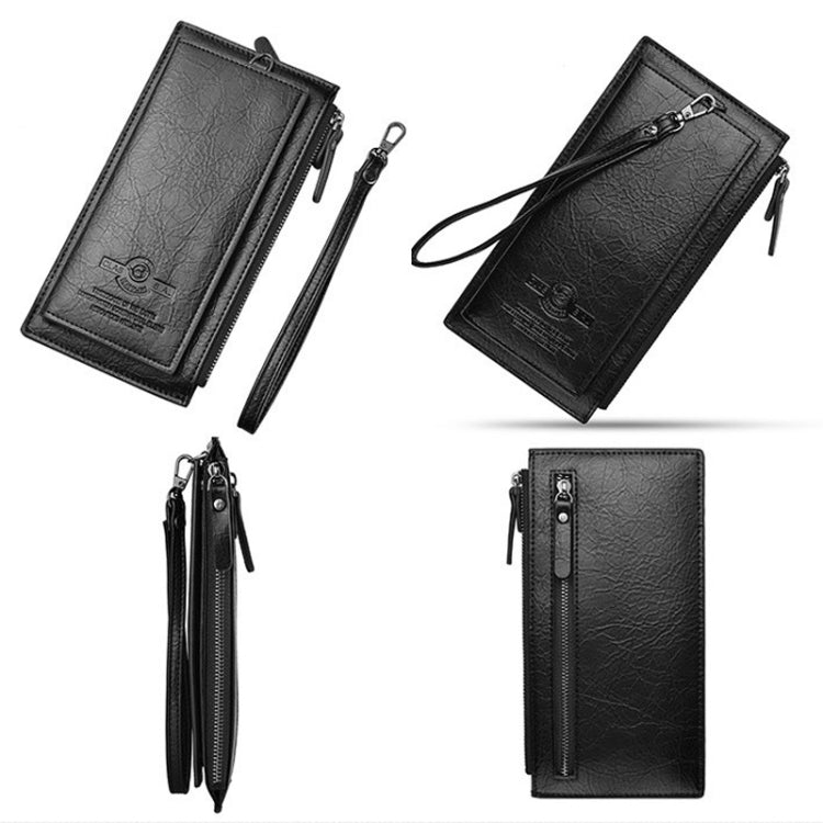 DEABOLAR Men Long Wallet Retro PU Soft Leather Hand Strap Clutch Mobile Phone Bag(Black)