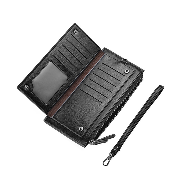 DEABOLAR Men Long Wallet Retro PU Soft Leather Hand Strap Clutch Mobile Phone Bag(Dark Brown)