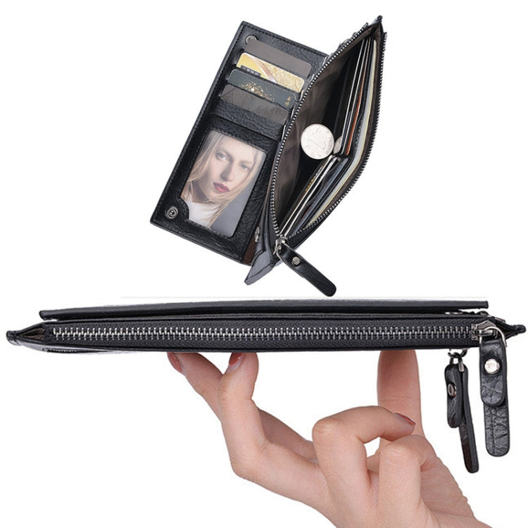 DEABOLAR Men Long Wallet Retro PU Soft Leather Hand Strap Clutch Mobile Phone Bag(Dark Brown)