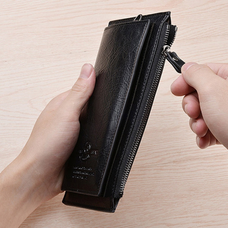 DEABOLAR Men Long Wallet Retro PU Soft Leather Hand Strap Clutch Mobile Phone Bag(Black)