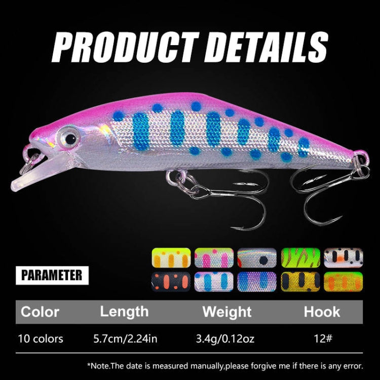 HENGJIA 5.7cm 3.4g Microbe Road Lures Slow Sinking Minnow Fake Bait, Color: 6
