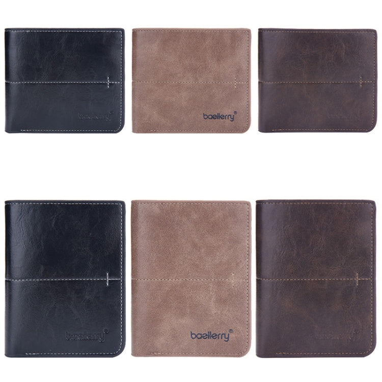 Baellerry Men Short Vintage Multi-Card Wallet Vertical Buckle Zip Wallet(Coffee Horizontal)