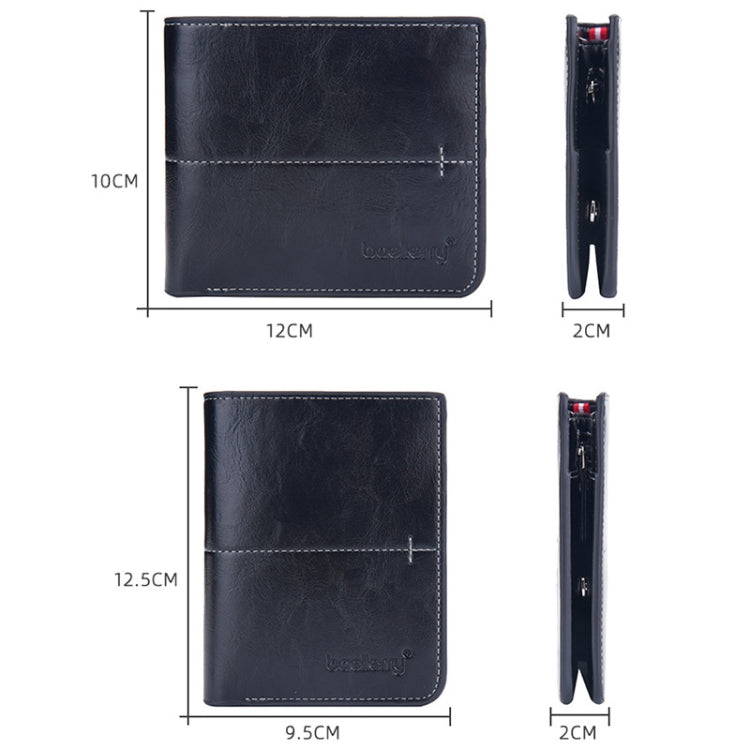 Baellerry Men Short Vintage Multi-Card Wallet Vertical Buckle Zip Wallet(Black Horizontal)