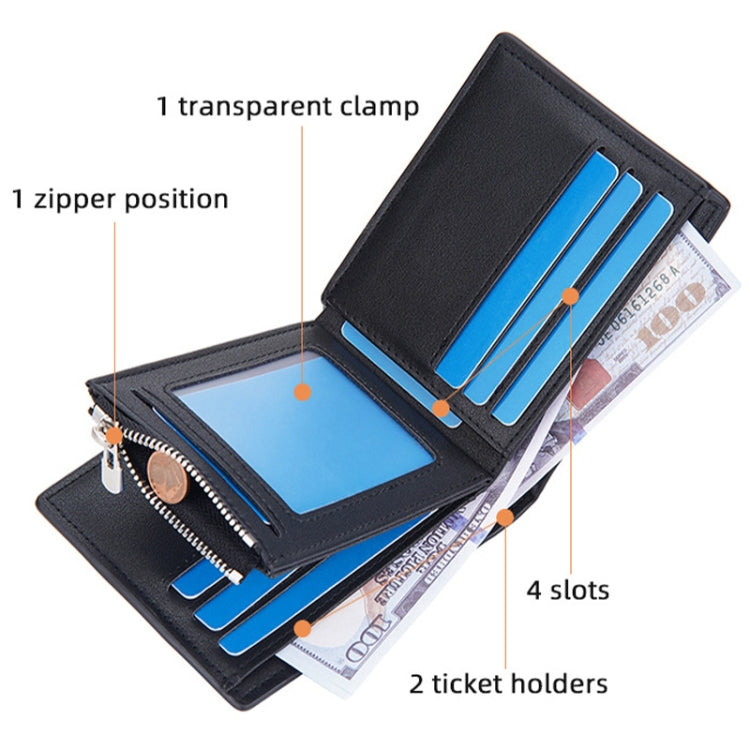 Baellerry Men Short Multi-Card Wallet Large Capacity Leather Zip Coin Purse(Blue)