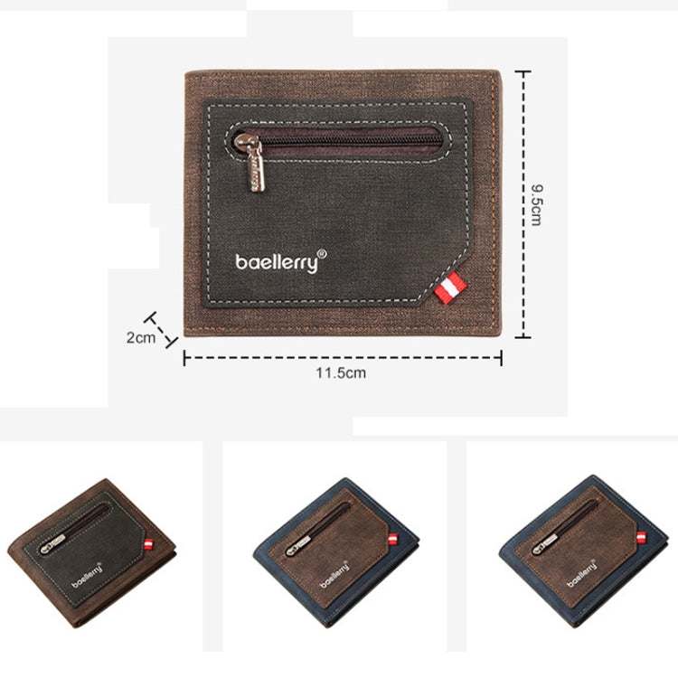 Baellerry Synthetic Leather Men Short Wallet Large Capacity Multi-Card Slot Zipper Wallet(Black)