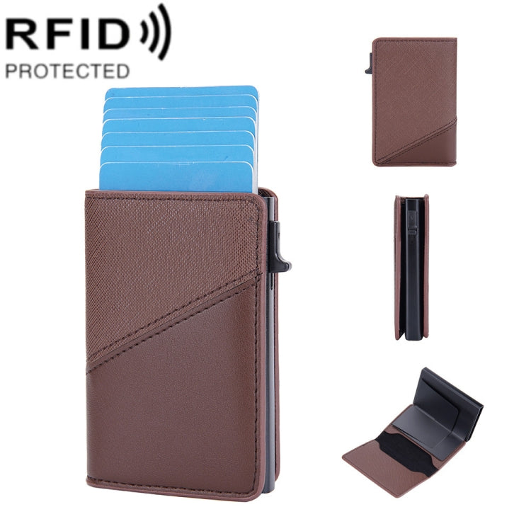 Baellerry RFID Anti-theft Aluminum Box Leather Wallet Side Push Contrasting Antimagnetic Card Holder(Coffee)