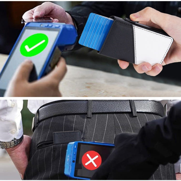 Baellerry RFID Anti-theft Aluminum Box Leather Wallet Side Push Contrasting Antimagnetic Card Holder(Black)