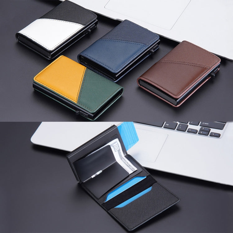 Baellerry RFID Anti-theft Aluminum Box Leather Wallet Side Push Contrasting Antimagnetic Card Holder(Coffee)