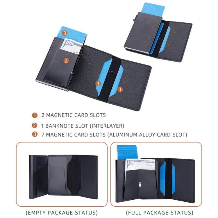 Baellerry RFID Anti-theft Aluminum Box Leather Wallet Side Push Contrasting Antimagnetic Card Holder(Black)