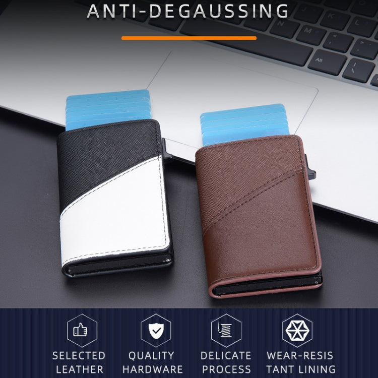 Baellerry RFID Anti-theft Aluminum Box Leather Wallet Side Push Contrasting Antimagnetic Card Holder(Coffee)