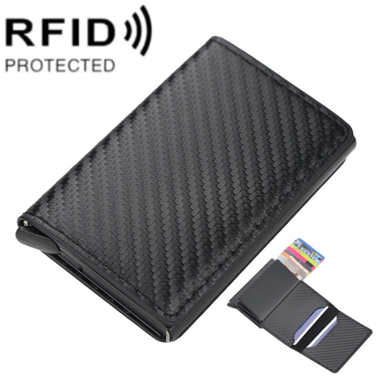 Baellerry RFID Anti-theft Plaid Leather Wallet Metal Aluminum Box Automatic Eject Type Card Holder(Black)