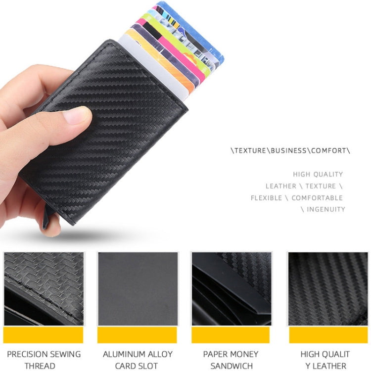 Baellerry RFID Anti-theft Plaid Leather Wallet Metal Aluminum Box Automatic Eject Type Card Holder(Blue)