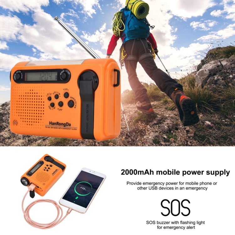 HanRongda HRD-900 LED Lighting Solar Hand Crank Power Generation NOAA Weather Warning Radio(Orange)
