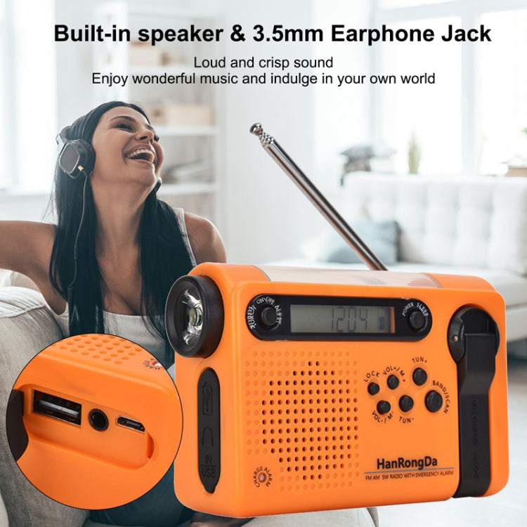 HanRongda HRD-900 LED Lighting Solar Hand Crank Power Generation NOAA Weather Warning Radio(Orange)