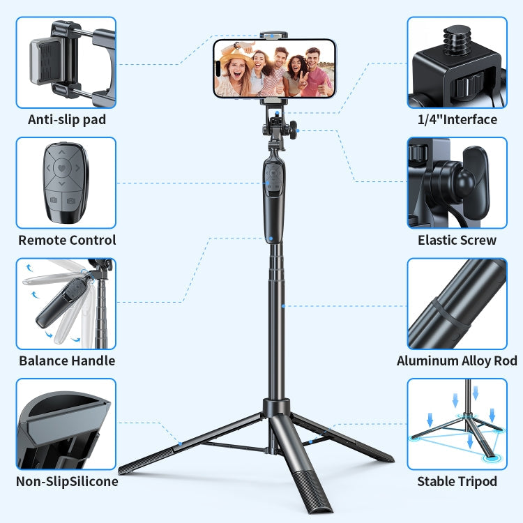 Pixel ST2 1.6m Anti Shake Selfie Stick Head Tripod Handheld Portable Folding Remote Control Outdoor Photo Stands(With Bluetooth Remote Control)