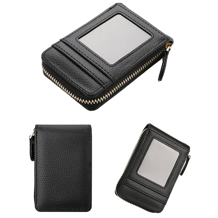 DEABOLAR Large-capacity Multi-slot Short Organ Card Holder PU Leather ID Cover Zipper Coin Purse(Black)