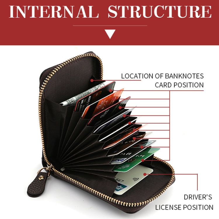 DEABOLAR Large-capacity Multi-slot Short Organ Card Holder PU Leather ID Cover Zipper Coin Purse(Coffee)