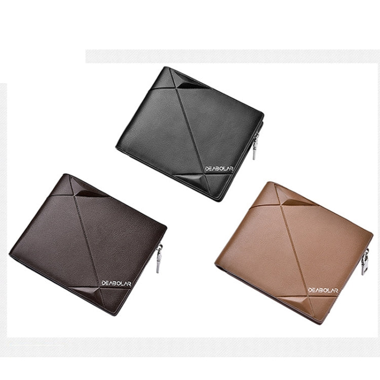 DEABOLAR Men Short PU Leather Tri-fold Horizontal Wallet Large-capacity Multi-card Wallet(Brown)