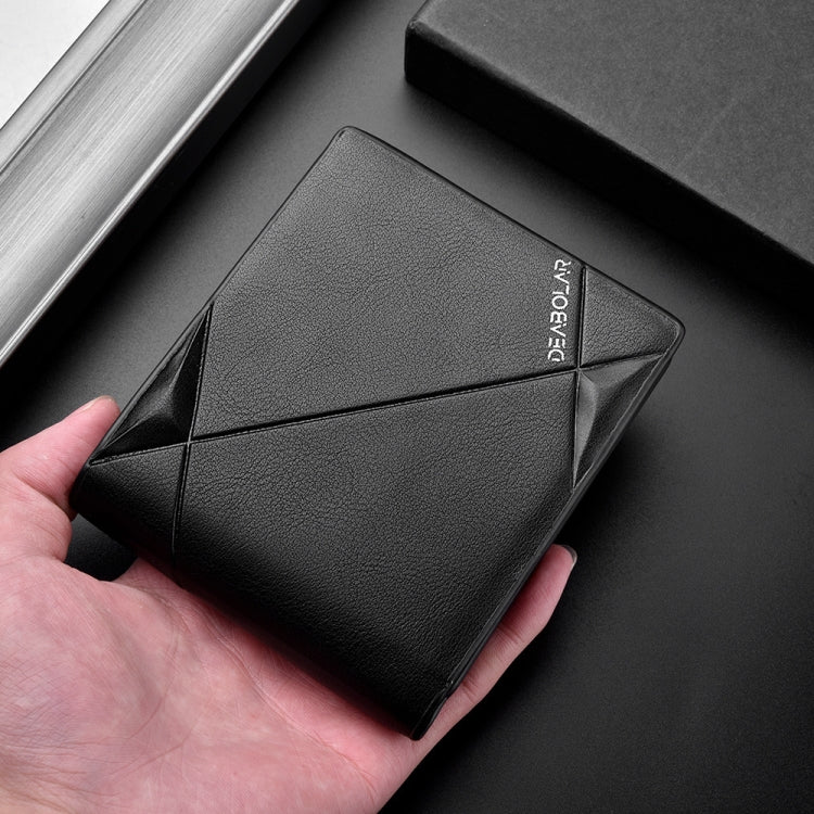 DEABOLAR Men Short PU Leather Tri-fold Horizontal Wallet Large-capacity Multi-card Wallet(Black)
