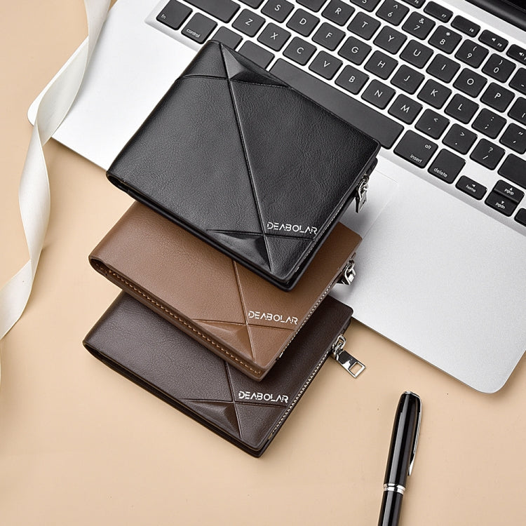 DEABOLAR Men Short PU Leather Tri-fold Horizontal Wallet Large-capacity Multi-card Wallet(Brown)