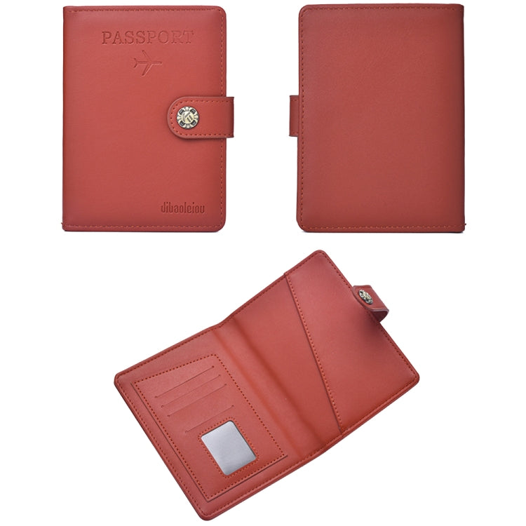 Dibaoleiou Buckle PU Leather ID Card Storage Bag Multifunctional Passport Case(Red)