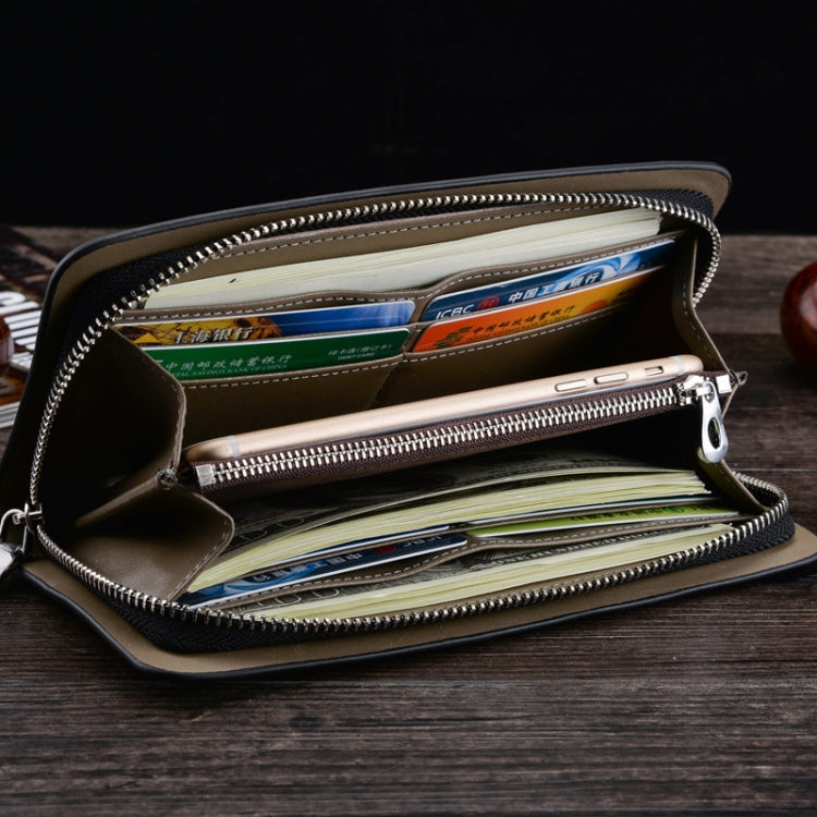 DEABOLAR Long Saffiano Leather Wallet Large Capacity Multi-compartment Zip Clutch(Khaki)