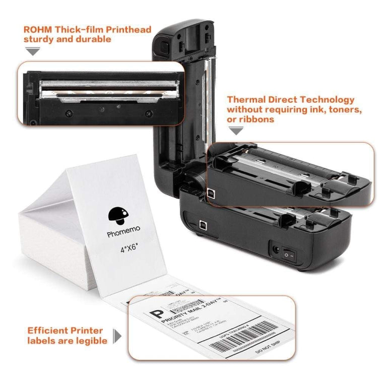Phomemo PM246S Address Label Printer Thermal Paper Express E-Manifest Printer, Size: US(Black)