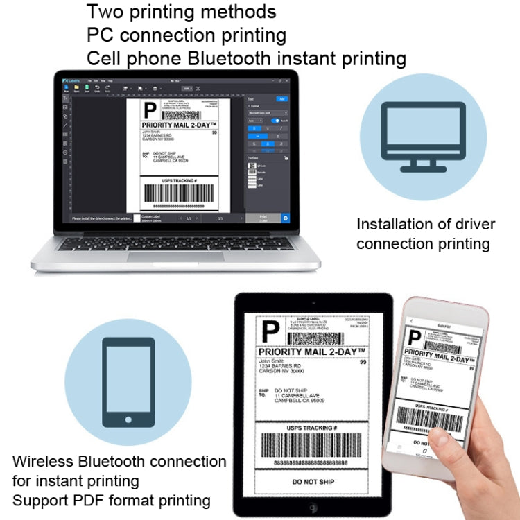 Phomemo PM241-BT Bluetooth Address Label Printer Thermal Shipping Package Label Maker, Size: EU(White Purple)