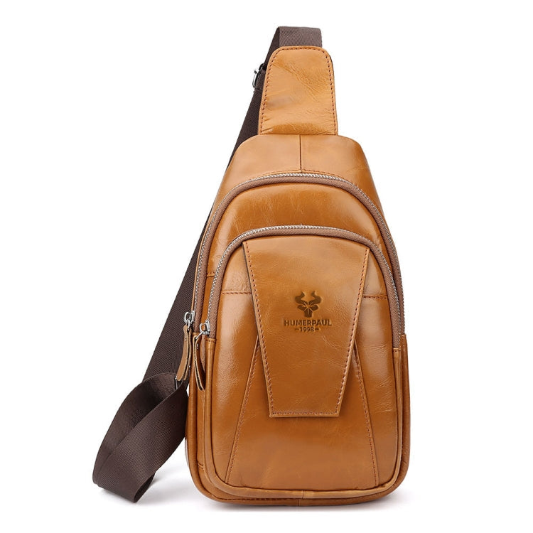 HUMERPAUL Men Shoulder Bag Leather Messengers Diligent Chest Bag(Yellow Brown)