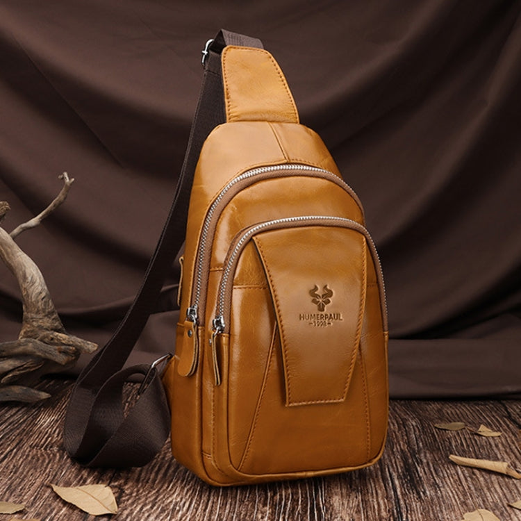 HUMERPAUL Men Shoulder Bag Leather Messengers Diligent Chest Bag(Yellow Brown)