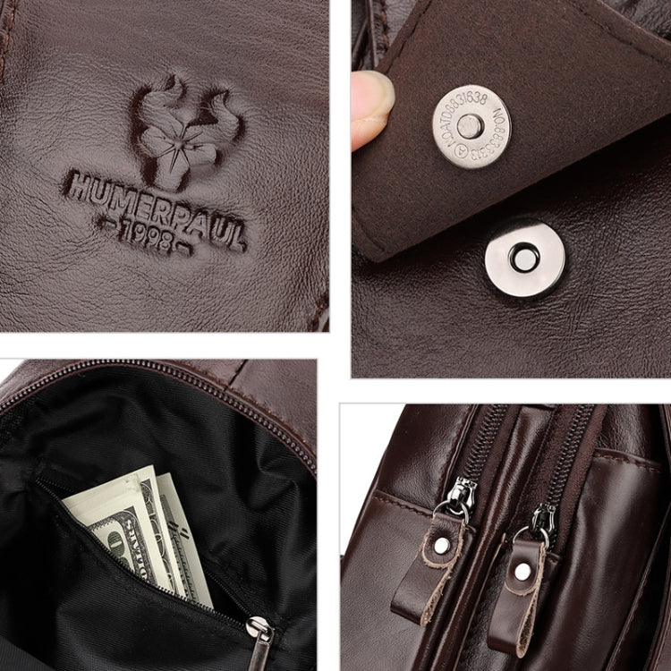 HUMERPAUL Men Shoulder Bag Leather Messengers Diligent Chest Bag(Dark Brown)
