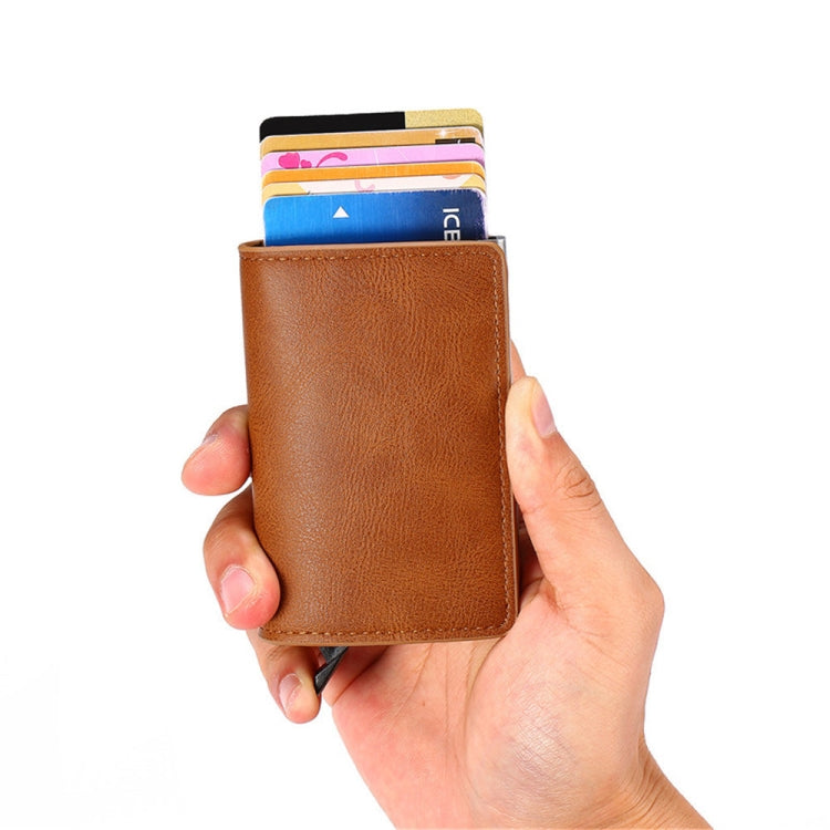 HUMERPAUL RFID Anti-Magnetic Automatic Card Set Credit Card Box Coin Bag(Brown)