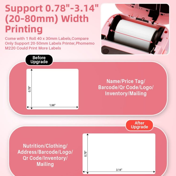 Phomemo M220 Jewelry Clothing Tags Bluetooth Thermist Strip Tag Printer(Pink)