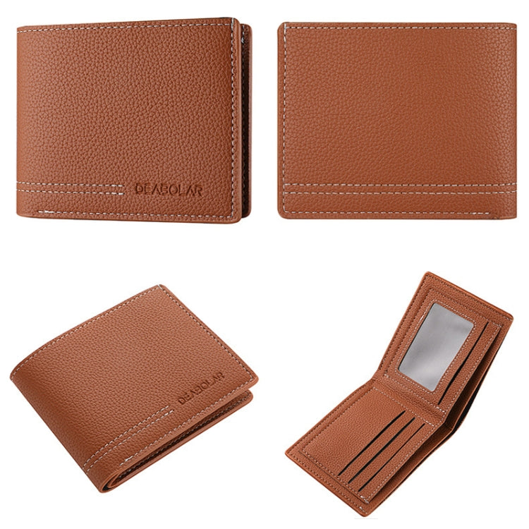 DEABOLAR Large-capacity Multi-card Men Short PU Leather Wallet(Brown)
