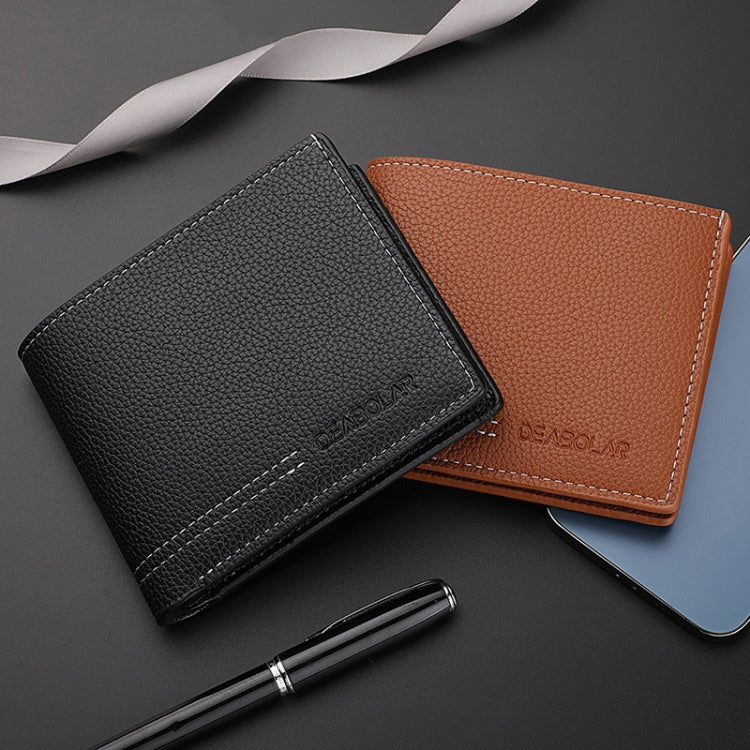 DEABOLAR Large-capacity Multi-card Men Short PU Leather Wallet(Brown)