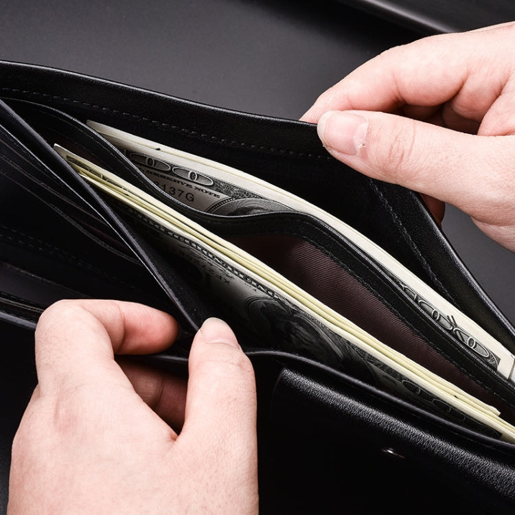 DEABOLAR Large-Capacity Multi-Card Men Short PU Leather Wallet(Black Horizontal)