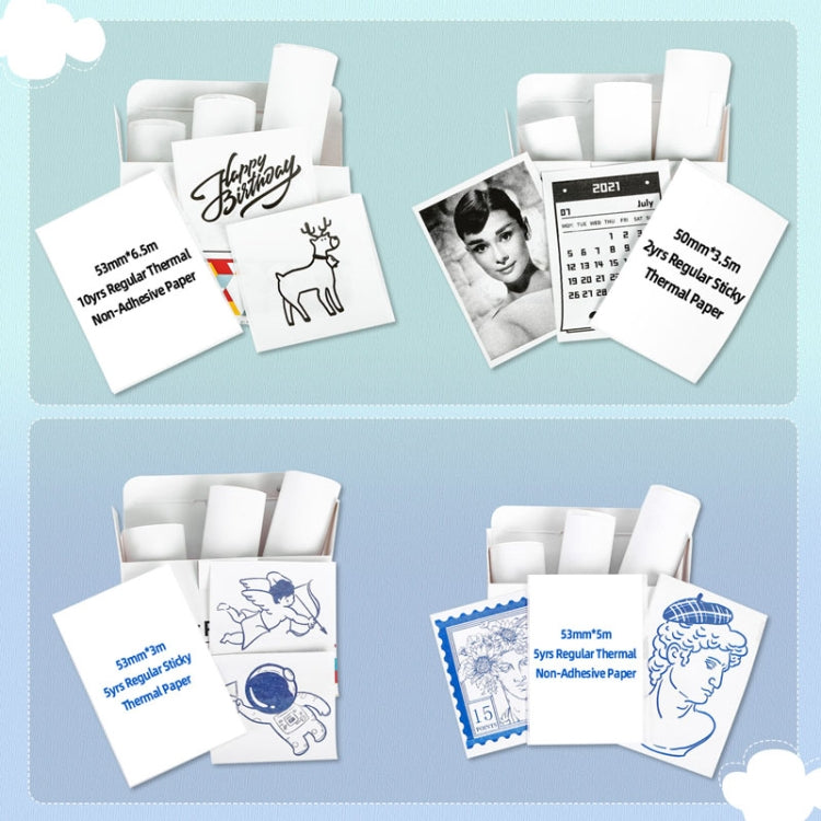 For Phomemo T02 3rolls Bluetooth Printer Thermal Paper Label Paper 50mmx3.5m 2 Years Black on White Sticker
