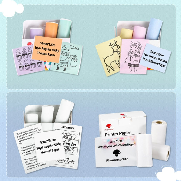 For Phomemo T02 3rolls Bluetooth Printer Thermal Paper Label Paper 50mmx3.5m 20 Years Milk Strawberry Sticker