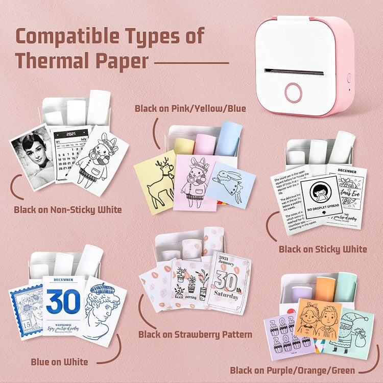 For Phomemo T02 3rolls Bluetooth Printer Thermal Paper Label Paper 50mmx3.5m 20 Years Milk Strawberry Sticker