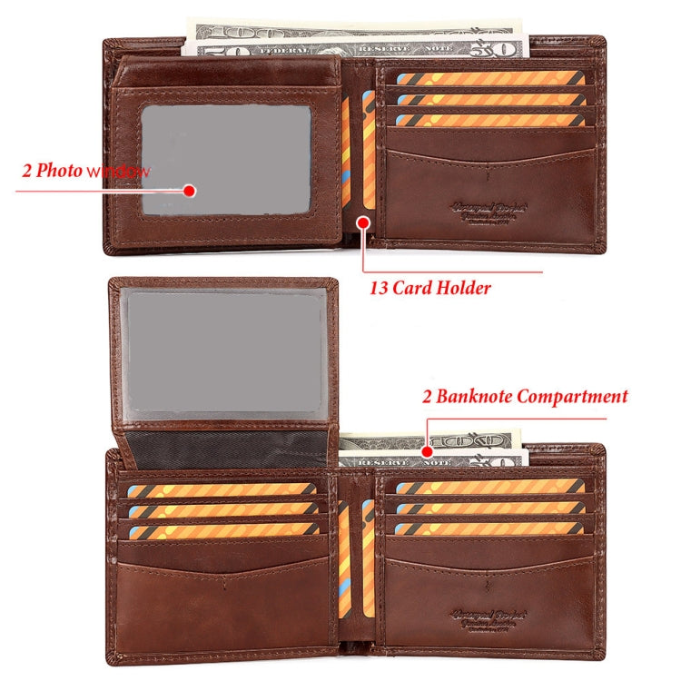 HUMERPAUL RFID Anti-Magnetic Men Pickup Card Bag Metal Chain Short Leather Wallet, Color: Black