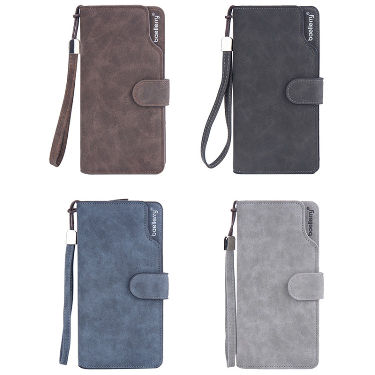 Baellerry Matte Leather Multi-card Slot Men Clutch Bag Zip Buckle Vintage Wallet(Grey)
