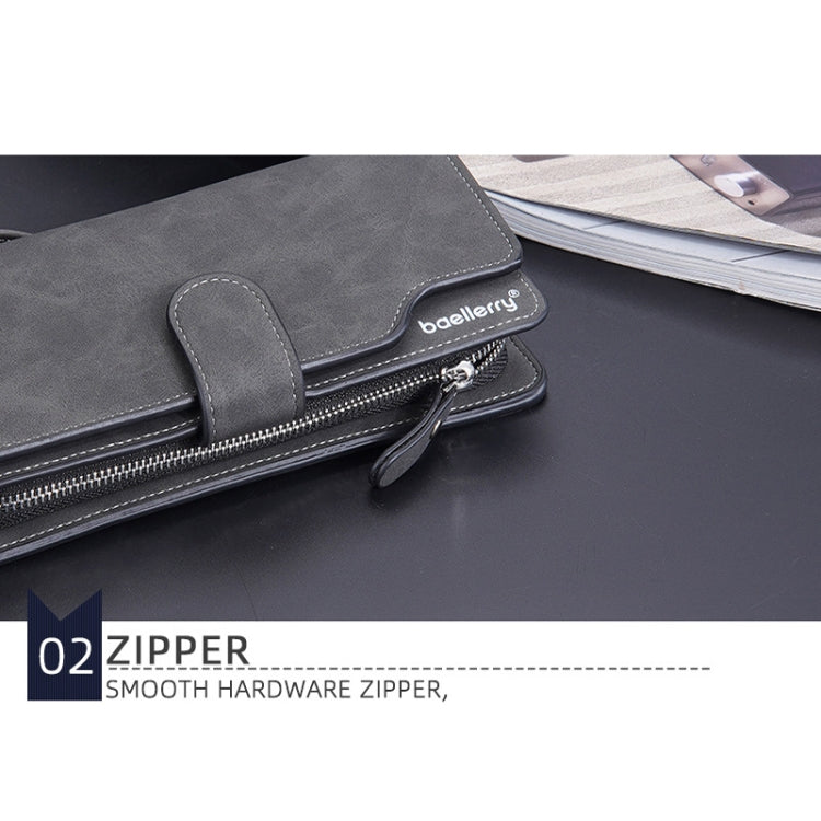 Baellerry Matte Leather Multi-card Slot Men Clutch Bag Zip Buckle Vintage Wallet(Grey)