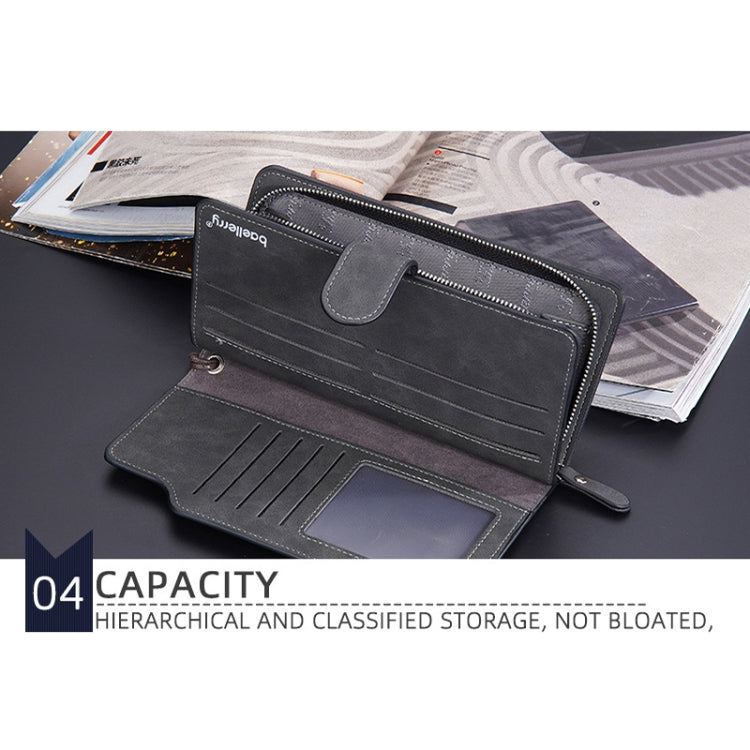 Baellerry Matte Leather Multi-card Slot Men Clutch Bag Zip Buckle Vintage Wallet(Grey)